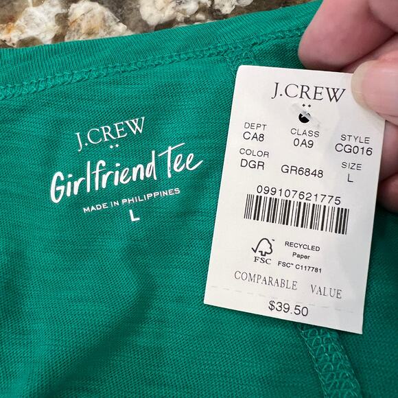 NWT J. Crew Dublin Kelly Green Short Sleeve V-Neck Girlfriend Tee - - Picture 4 of 7